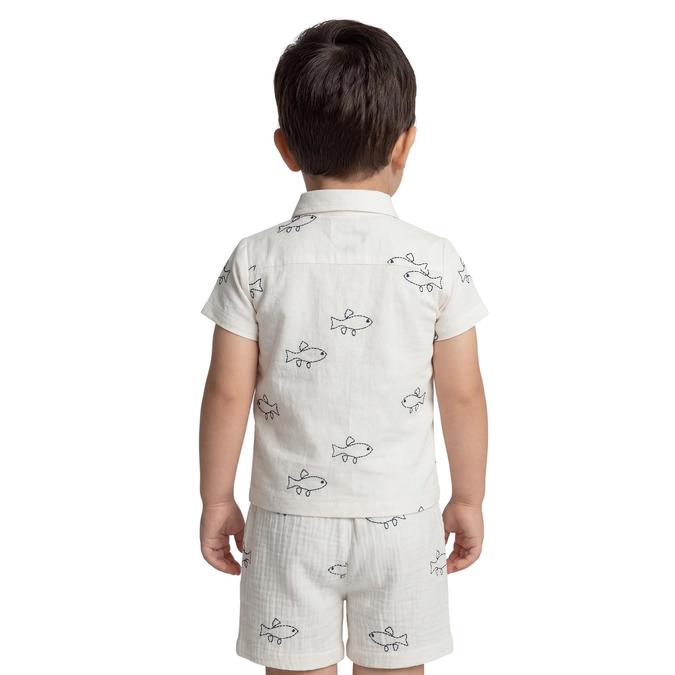 R&B Off White Printed Boys Spread Collar Short Sleeves Shirt 