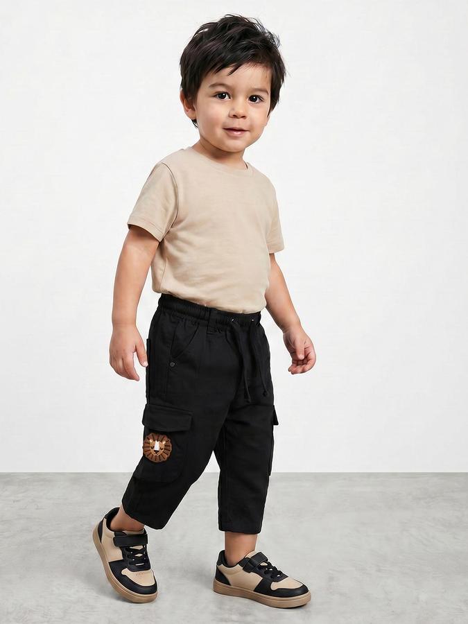 R&B Boy's Black Regular Fit Cargos Trousers