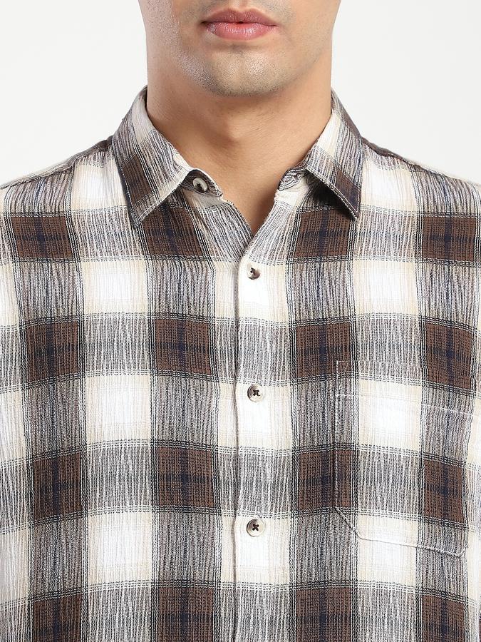 Men Cotton Regular Fit Spread Collar Checked Shirt