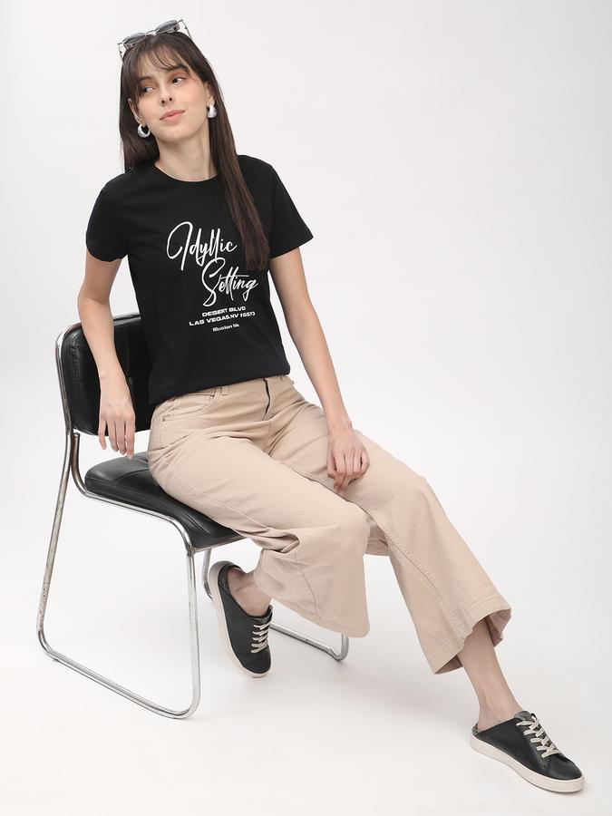 R&B Women Dark Grey Typography Print T-Shirt