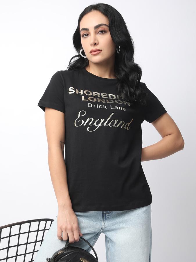 Self Design Women Round Neck T-Shirt