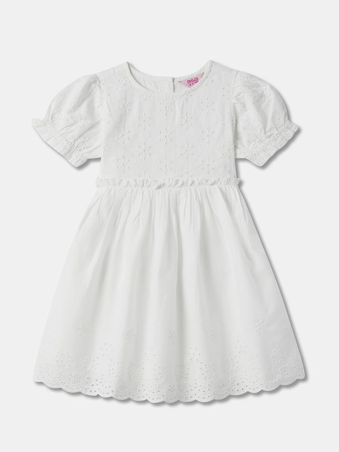 Embroidered A-Line Dress with Puffed Sleeves