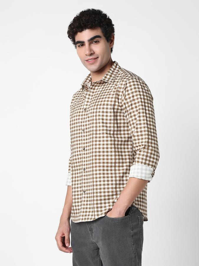 R&B Men's Brown Checked Shirt