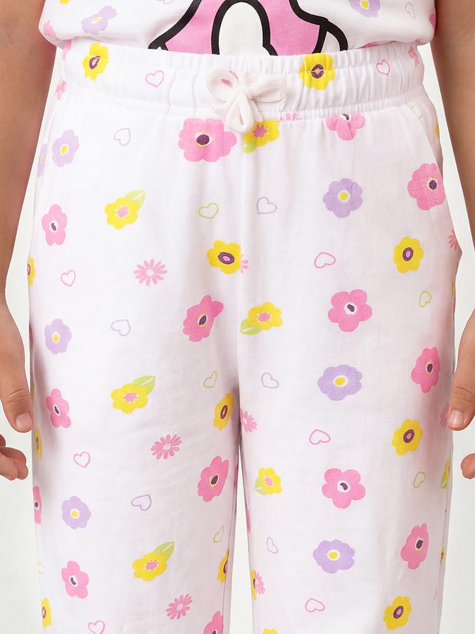 R&B Girls White Hello Kitty Print Short Sleeves Pure Cotton T-shirt &amp; Pyjamas Set