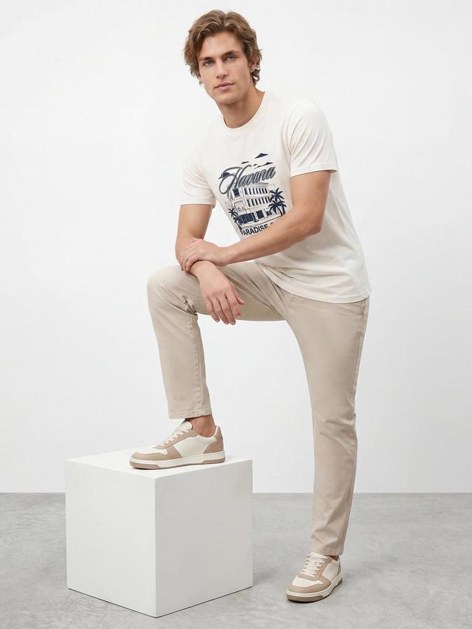 R&B Beige Men Printed Short Sleeves Tshirt
