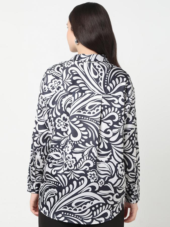 R&B Women Dark Blue Floral Print Shirt
