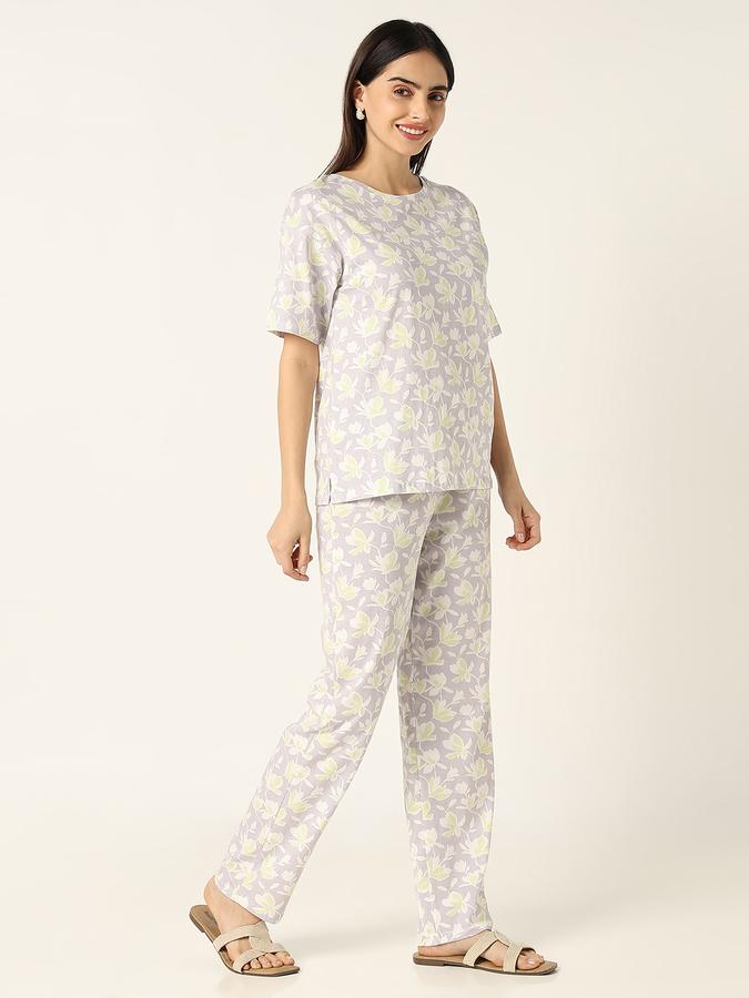 R&B Women Light Purple Floral Print Pyjama Set