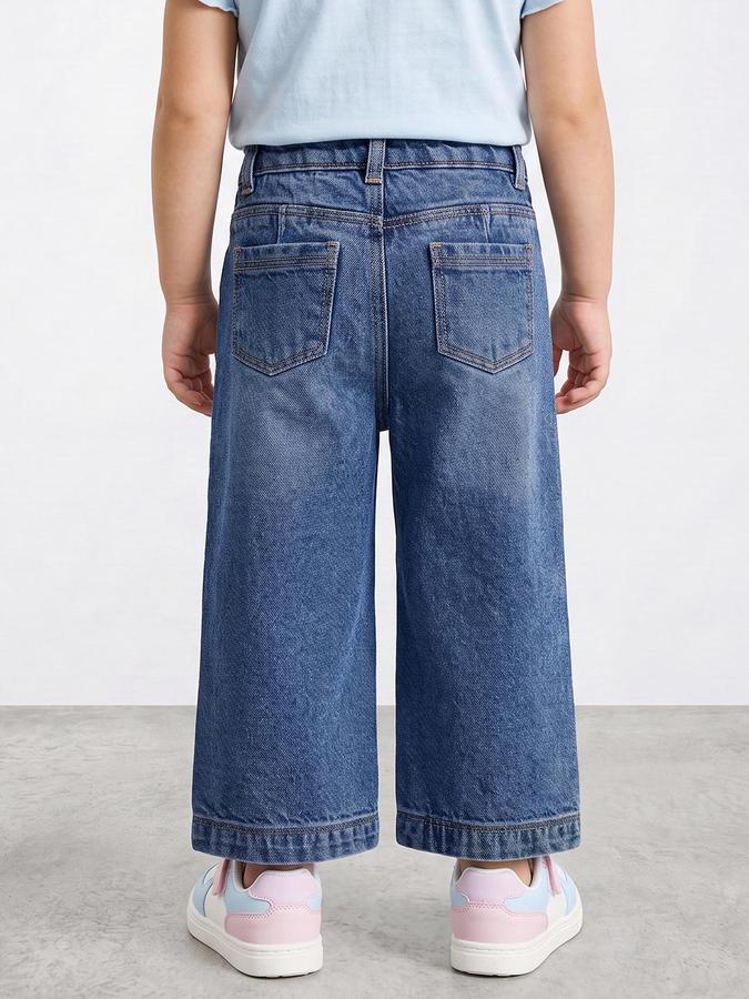 R&B Girls Dark Blue Wide Leg Mid-Rise Denim Jeans