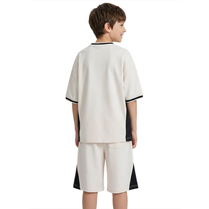 R&B Beige Short Sleeves V-Neck Printed Boys Tshirt &amp; Shorts Set