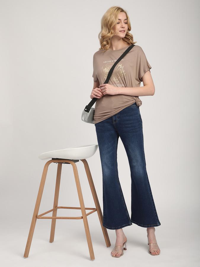 Women Viscose Relaxed Fit Round Neck Graphic T-shirt