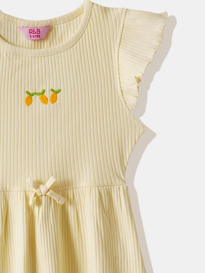 Girls Cotton Regular Fit Round Neck Ruffled Dress