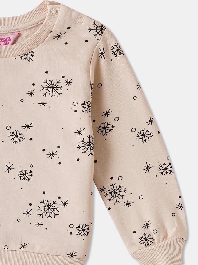 Girls Fleece Regular Fit Crew Neck Printed Sweatshirt