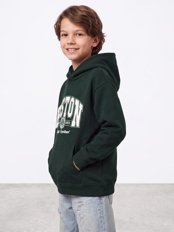 R&B Boys Green City Graphics Hooded Long Sleeves Regular Fit Sweatshirt