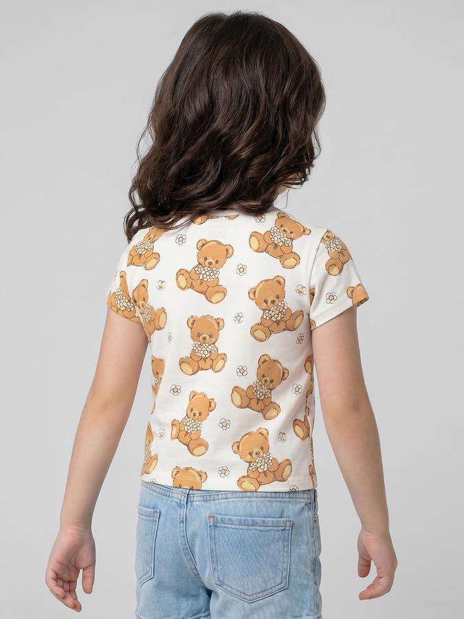 R&B Beige Graphic Print Girls Round Neck Regular Fit Short Sleeves T-Shirt 