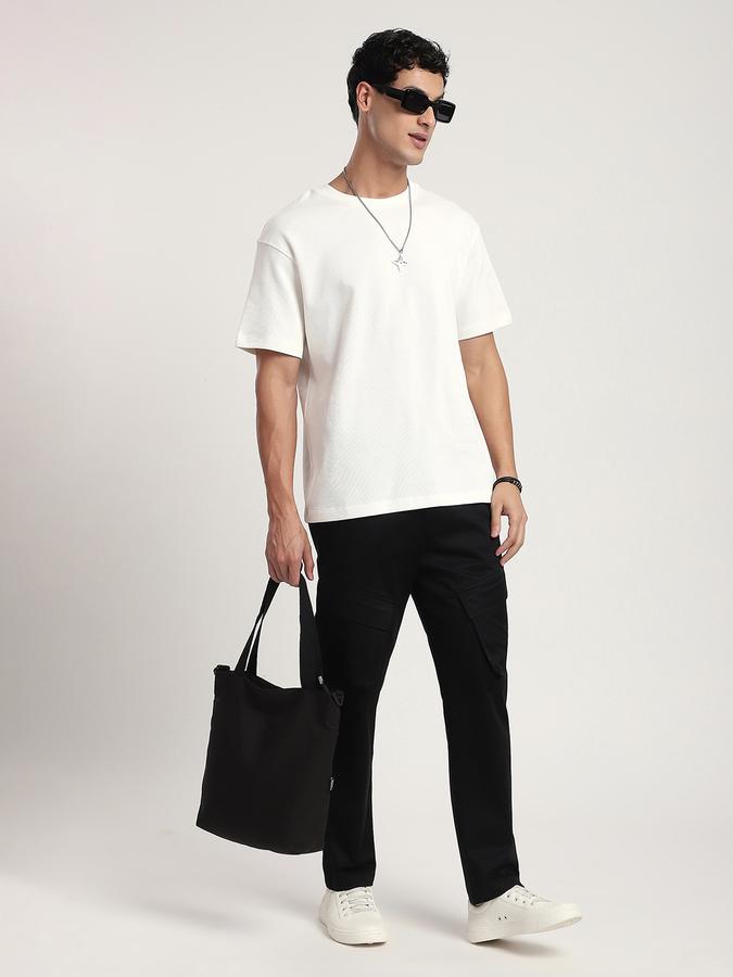 Men Cotton Loose Fit Crew Neck Ribbed T-shirt