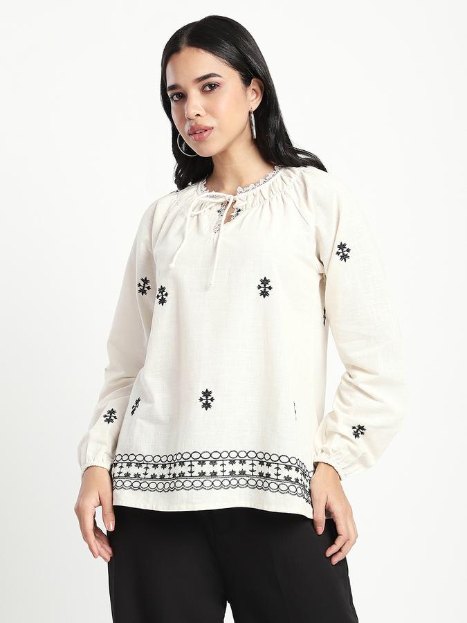 R&B Women Off White Embroidered Peasant Top