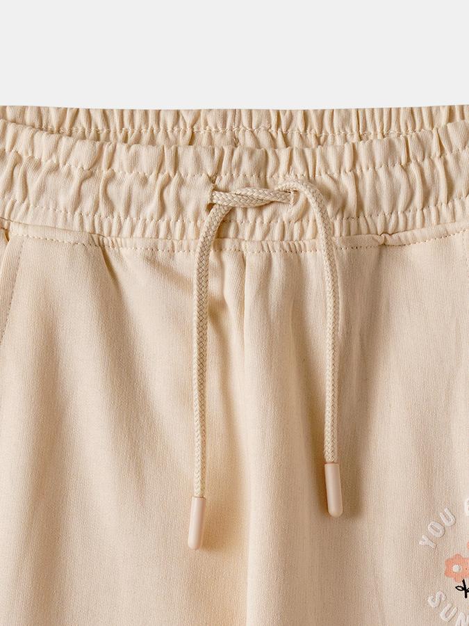 Girls Cotton Regular Fit Drawstring Waist Cuffed Hem Joggers