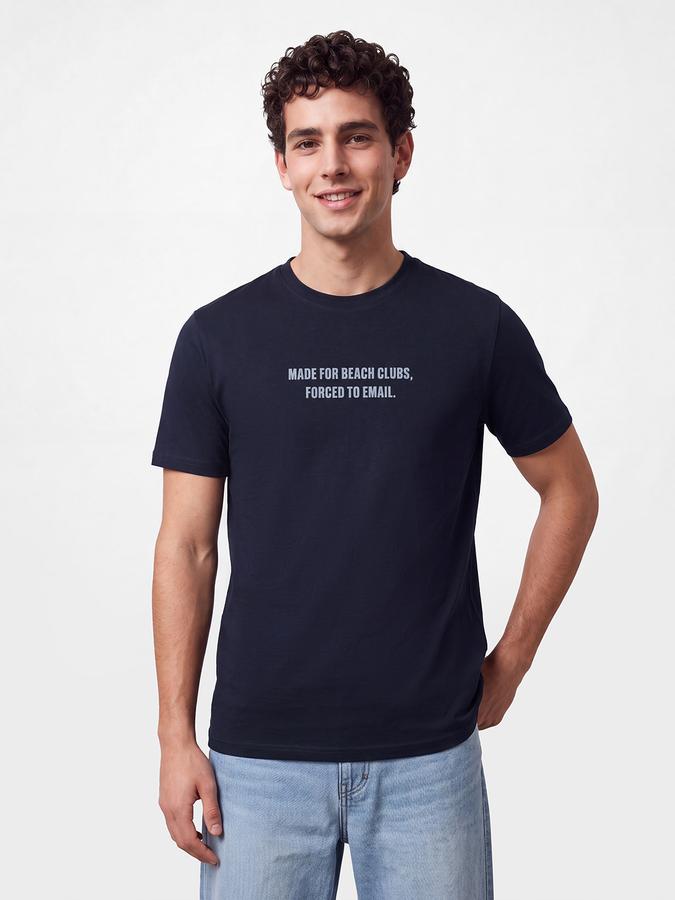 R&B Men Ink Blue Typographic Print Short Sleeves Pure Cotton Tshirt