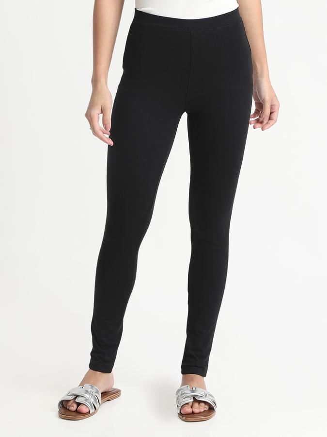 R&B Women Black Solid Leggings
