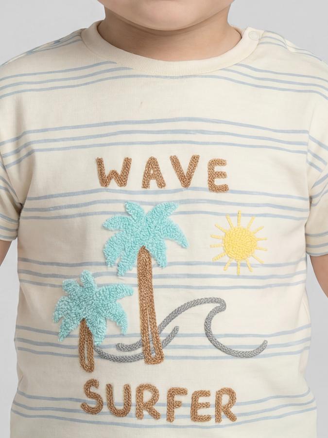 R&B White Graphic Print Boys Round Neck Regular Fit Short Sleeves T-Shirt 