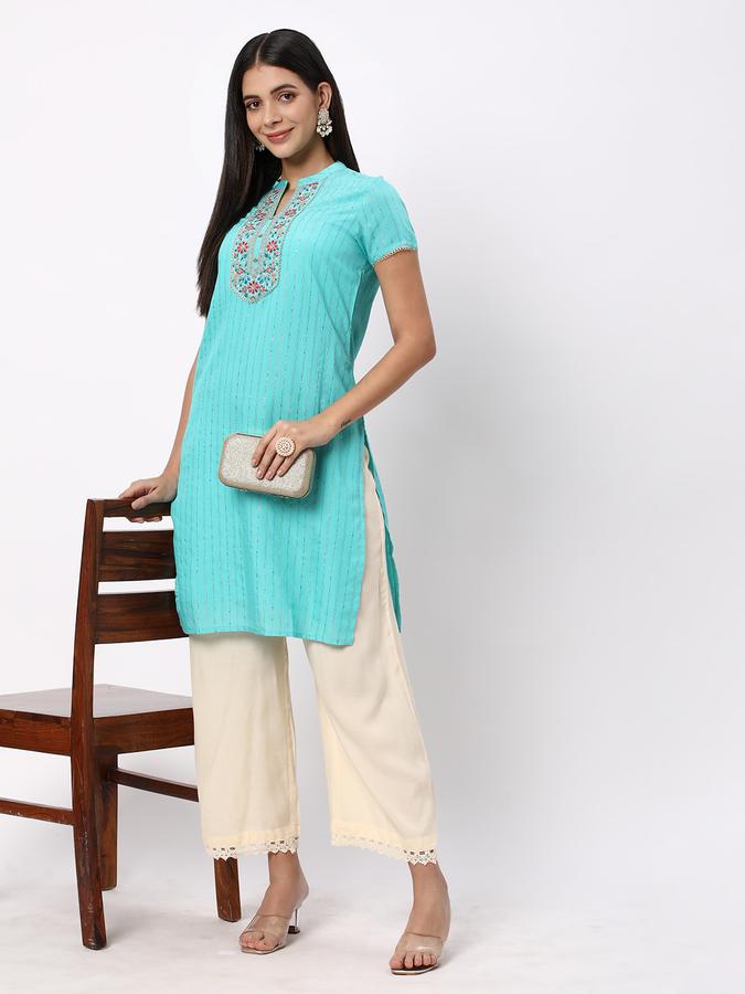 R&B Women's Embroidered Regular Straight Kurta 3-Q Sleeves image number 1