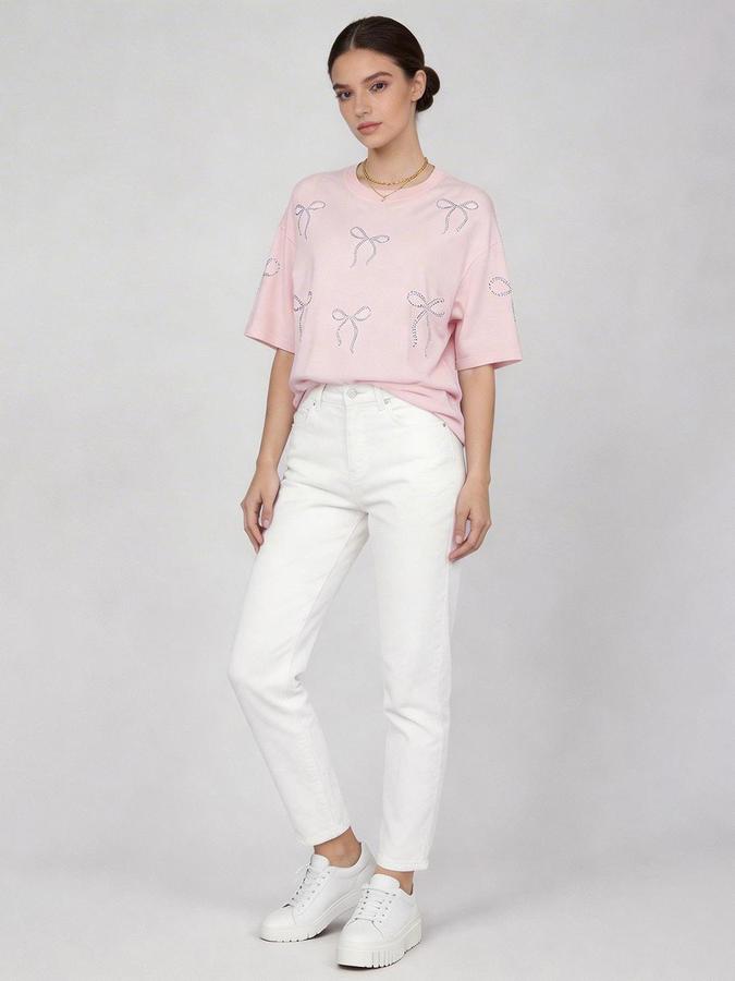 R&B Pink Solid Women Short Sleeves Top