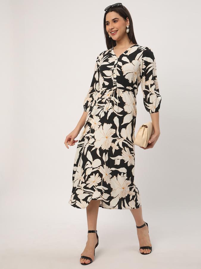 Women Floral Print V-Neck Dress data-index=