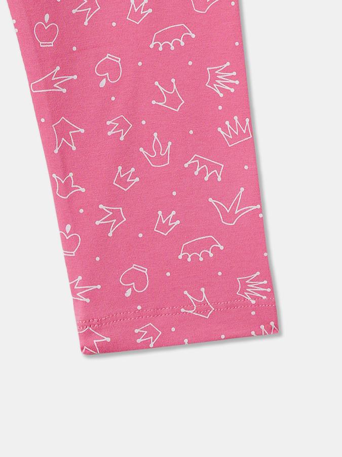 Girls Cotton Blend Skinny Fit Elastic Waist Printed Leggings