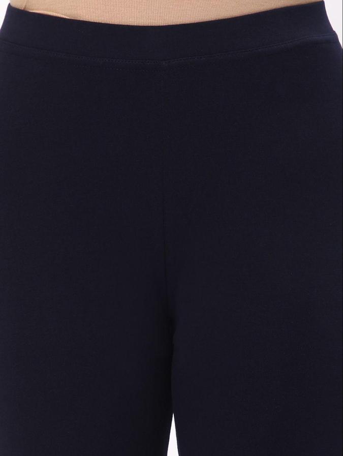R&B Women Navy Blue Solid Leggings 
