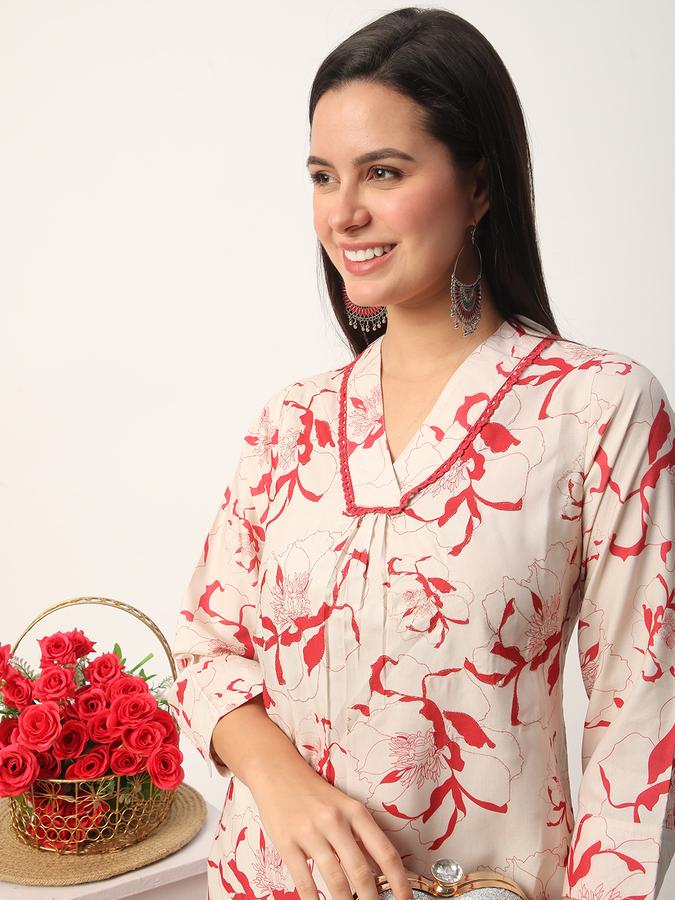 Women Polyester Regular Fit V Neck Printed Kurta