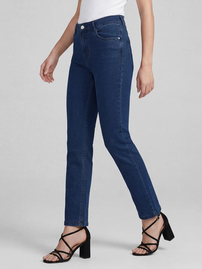 R&B Blue Solid Women Mid-Rise Straight Fit Jeans