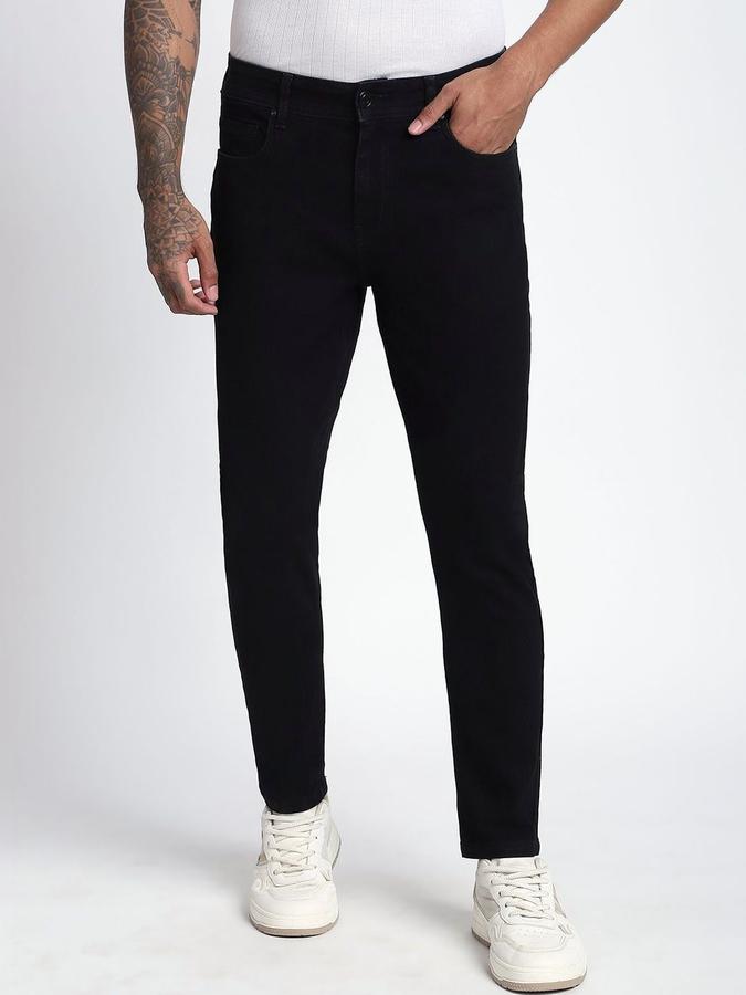 R&B Men Black Carrot Fit Mid-Rise Jeans