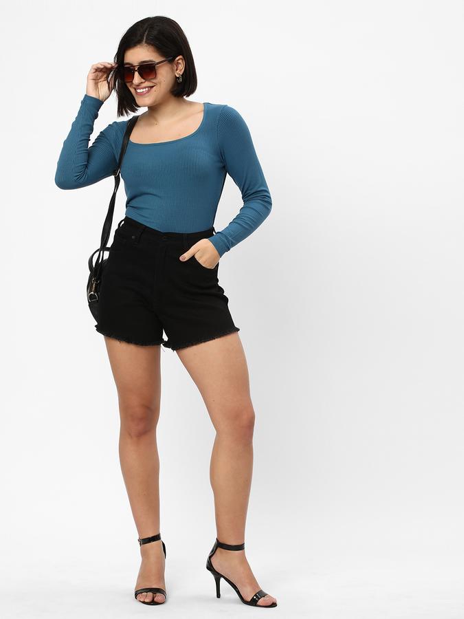 Women Ribbed Slim Fit Square-Neck T-Shirt image number 1