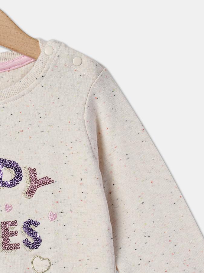 Girls Cotton Blend Regular Fit Crew Neck Graphic Sweatshirt