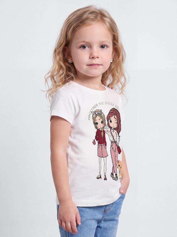 R&B Girls Ivory Kawaii Graphic Print  Short Sleeves Pure Cotton T-shirt