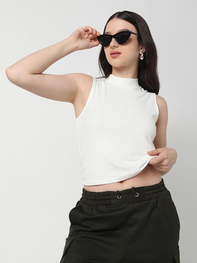 Women Viscose Slim Fit High Neck Ribbed Top