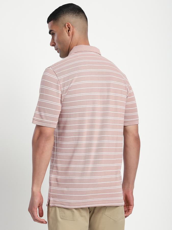 Men Cotton Blend Regular Fit Polo Neck Striped T-shirt