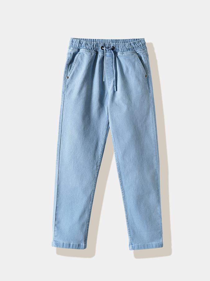 Boys Cotton Regular Fit Drawstring Waist Clean Hem Jeans