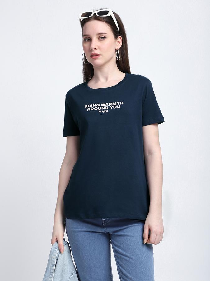 Women Cotton Regular Fit Crew Neck Slogan T-shirt