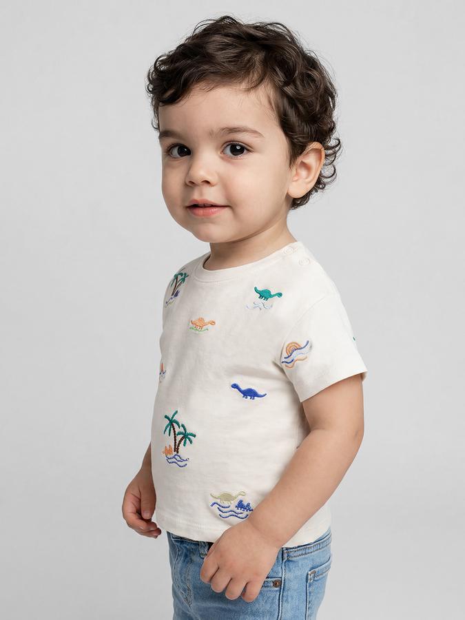 R&B White Graphic Print Boys Round Neck Regular Fit Short Sleeves T-Shirt 