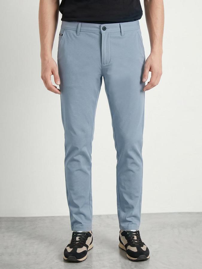 R&B Men's Dusty Blue Slim Fit Trousers