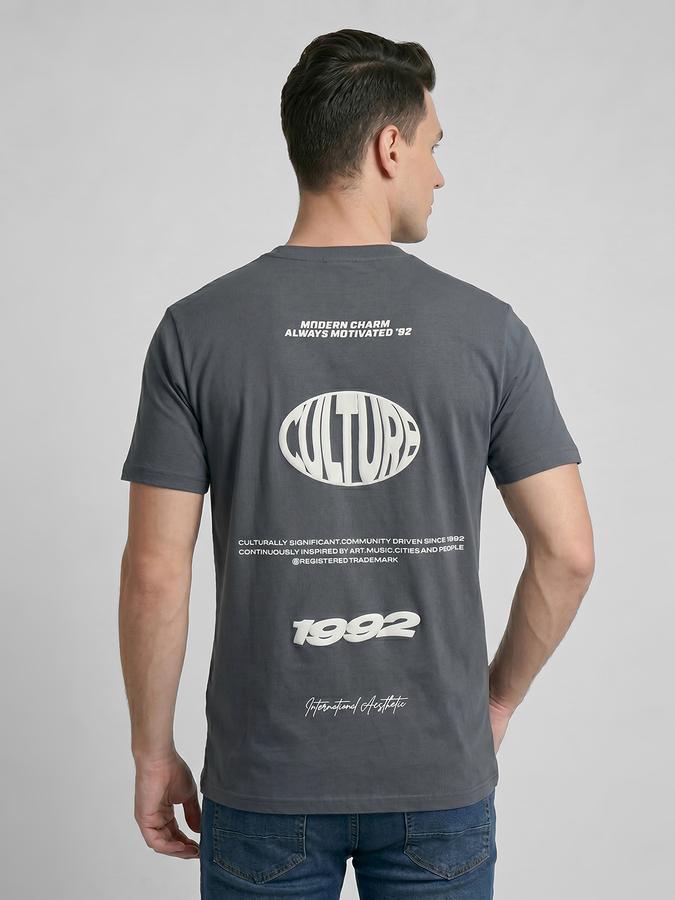 R&B Grey Typography Men Round Neck Relaxed Fit Short Sleeves T-Shirt 