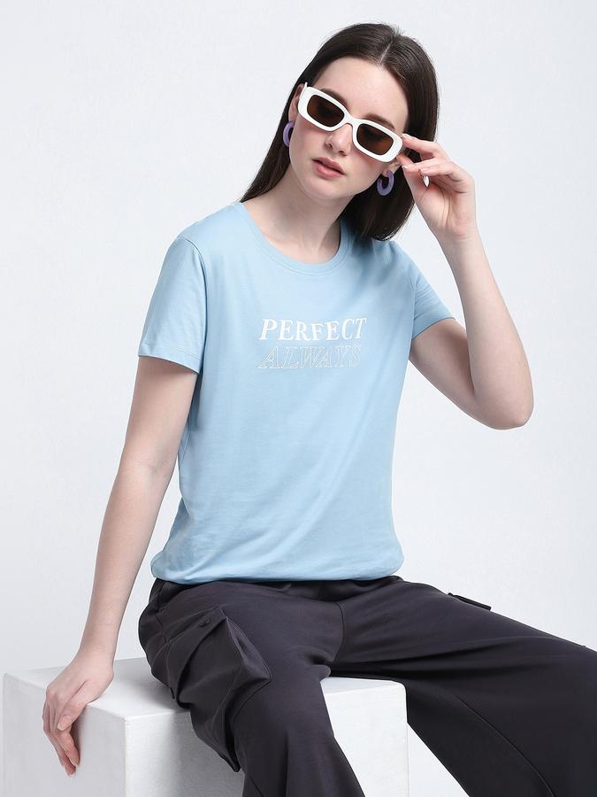 Women Cotton Regular Fit Crew Neck Slogan T-shirt