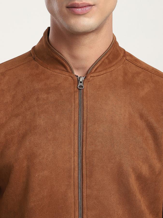 Men Polyester Regular Fit Solid Bomber Jacket