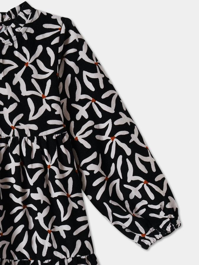 Girls Cotton Regular Fit Round Neck Tiered Dress