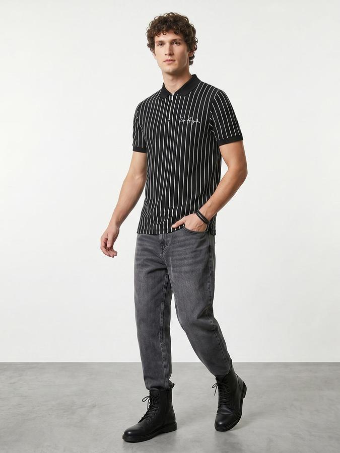 R&B Black Men Striped Short Sleeves Tshirt