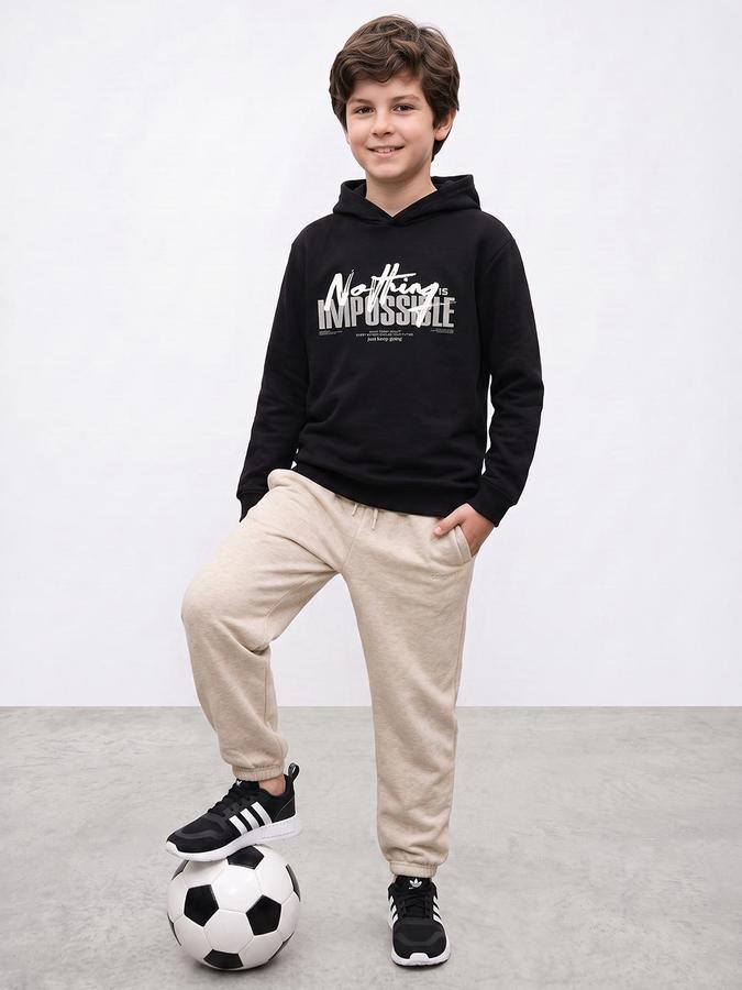 R&B Boys Black Typography Print Hooded Long Sleeves Sweatshirt