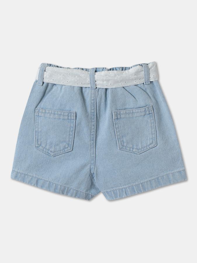 Girls Cotton Embroidered High-Waist Clean Hem Shorts