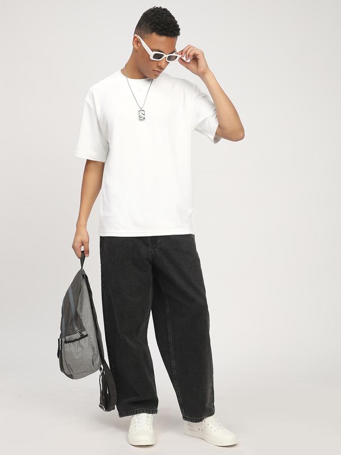 Men Polyester Regular Fit Crew Neck Textured T-shirt