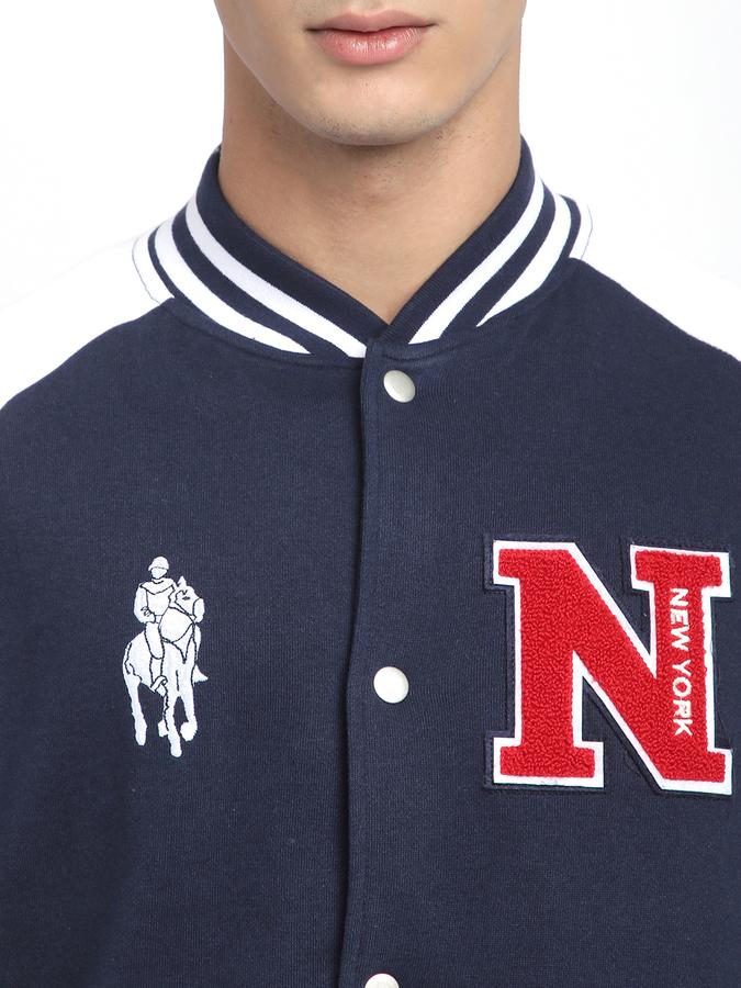 Men Fleece Regular Fit Varsity Jacket